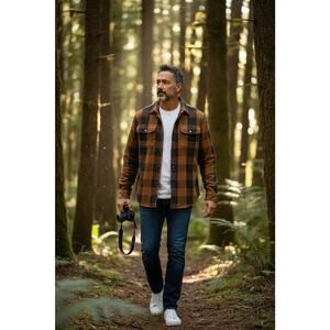 KAVU Men's M Brown Black Twill Buffalo Plaid Long Sleeve Shirt Gorpcore Outdoor